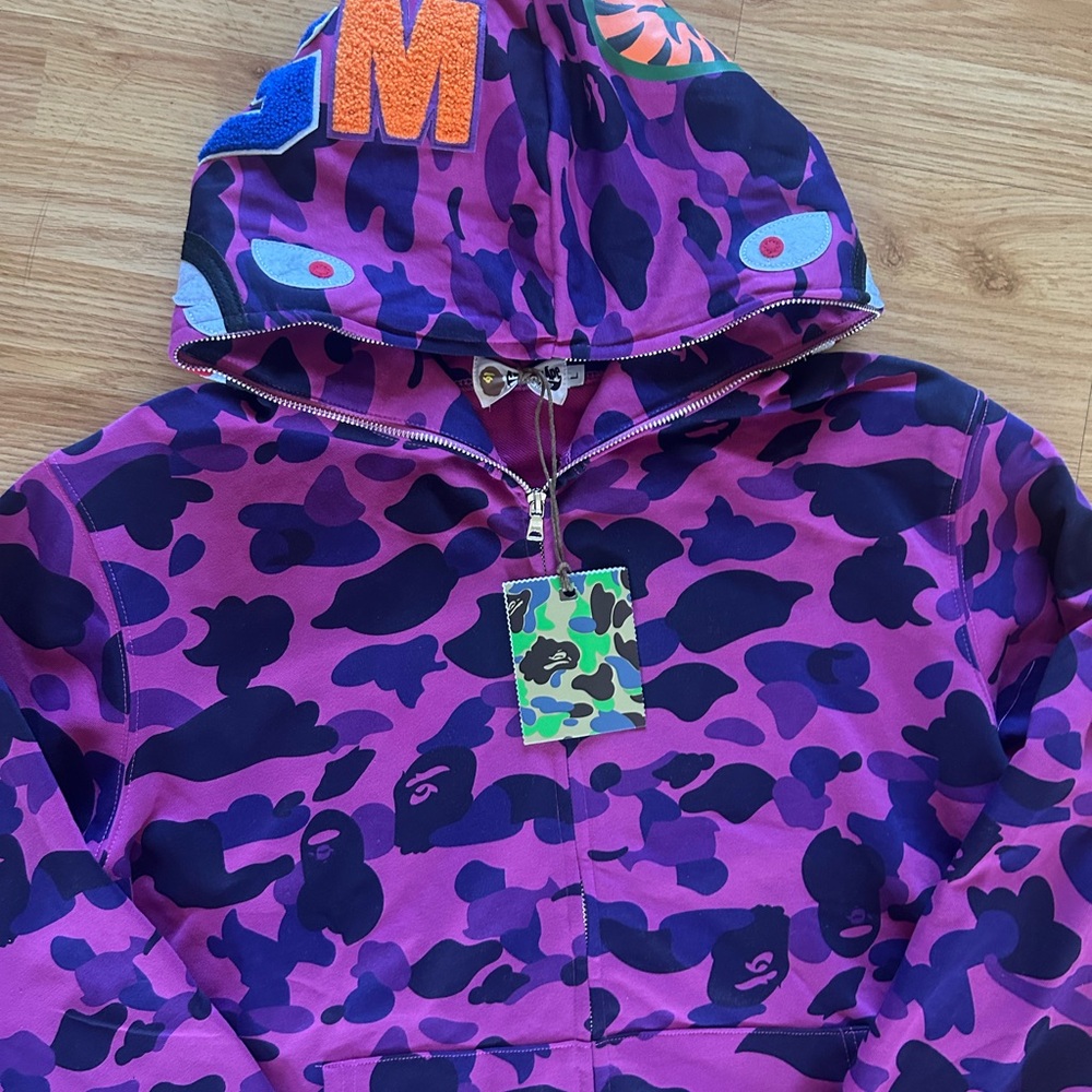 Bape Purple and Pink Camo Shark Hoodie Full Zip Size Size Large - Picture 8 of 12